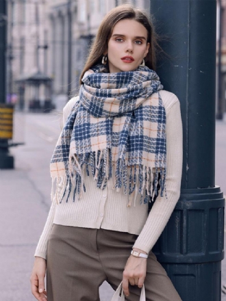 Bolyhos Sálkockás Bojtos Elegáns Napi Alkalmi Sálak