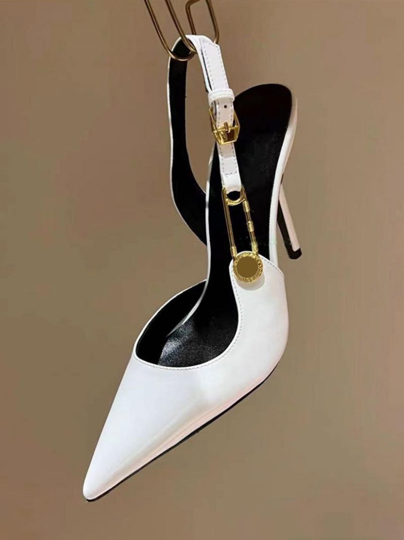 Ezüst Magassarkú Szivattyúk Női Hegyes Orrú Láncrészletek Slingback - Fehér