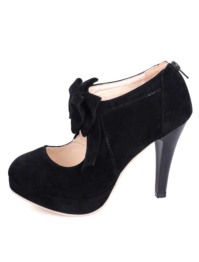 Női Fekete Vintage Magassarkú Platform Kerek Orrú Bowtie Mary Jane Sarkú Szivattyúk - Fekete