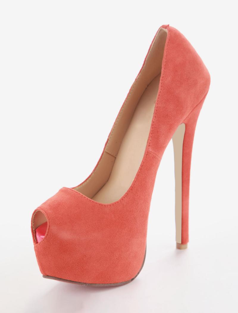 Női Narancssárga Platformsarkú Peep Toe Suede Tűsarkú Szivattyúk