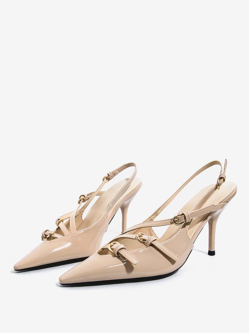 Női Slingback Heels Fekete Hegyes Orrú Csat Részlet Stiletto Heel Pumps - Hús