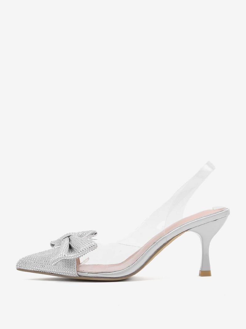 Női Strassz Slingback Sarok Átlátszó Tűsarkú Ezüst Pumpák Pvc Felső - Ezüst