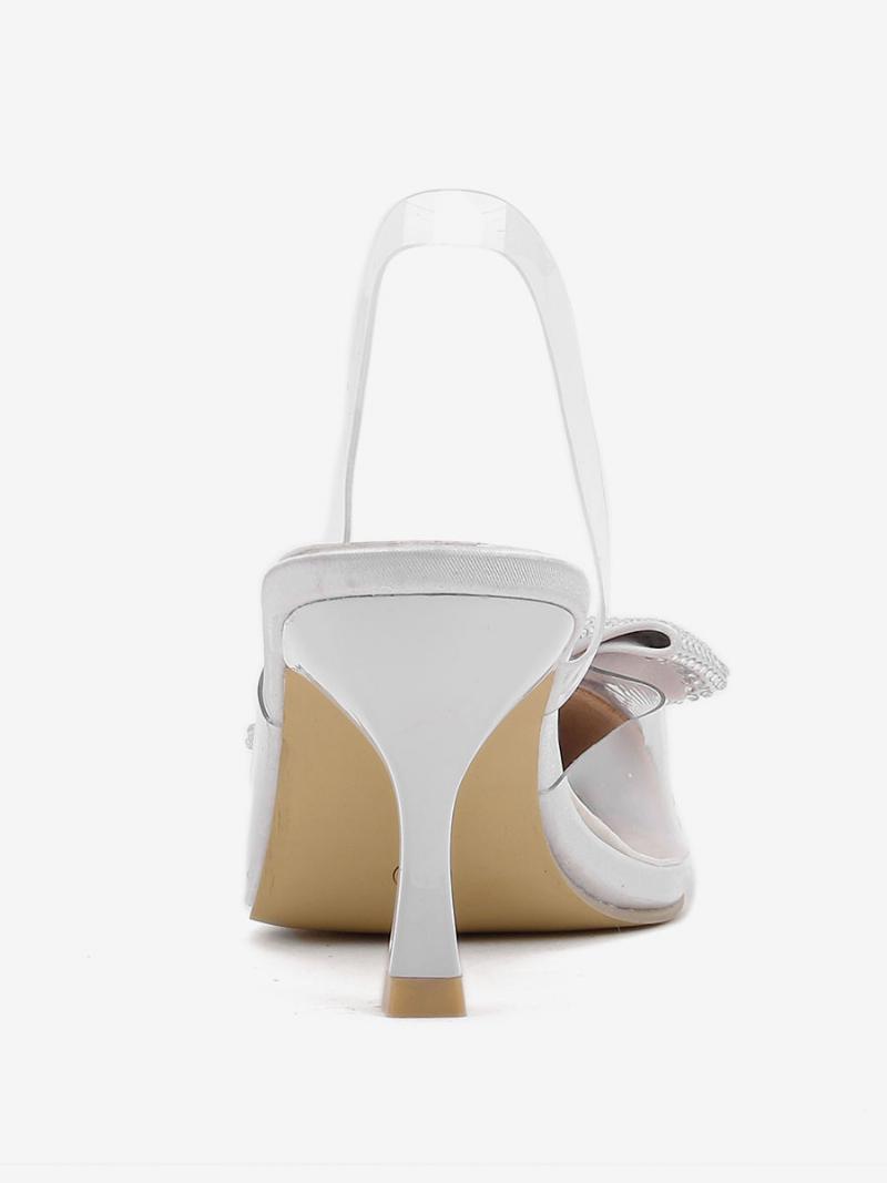 Női Strassz Slingback Sarok Átlátszó Tűsarkú Ezüst Pumpák Pvc Felső - Ezüst