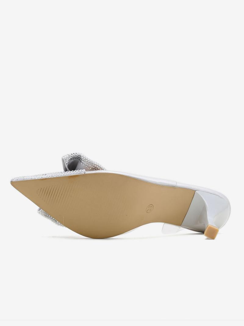Női Strassz Slingback Sarok Átlátszó Tűsarkú Ezüst Pumpák Pvc Felső - Ezüst