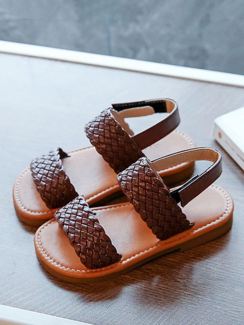 Lány Cipő Virág Coffee Brown Pu Bows Party Cipők For Kids - Kávé Barna