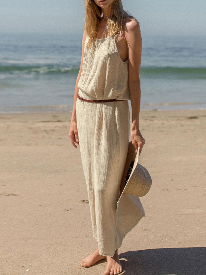 Női Boho Ruha Fűzős Ékszer Nyakú Ujjatlan Túlméretezett Strandruha - Világos Sárga