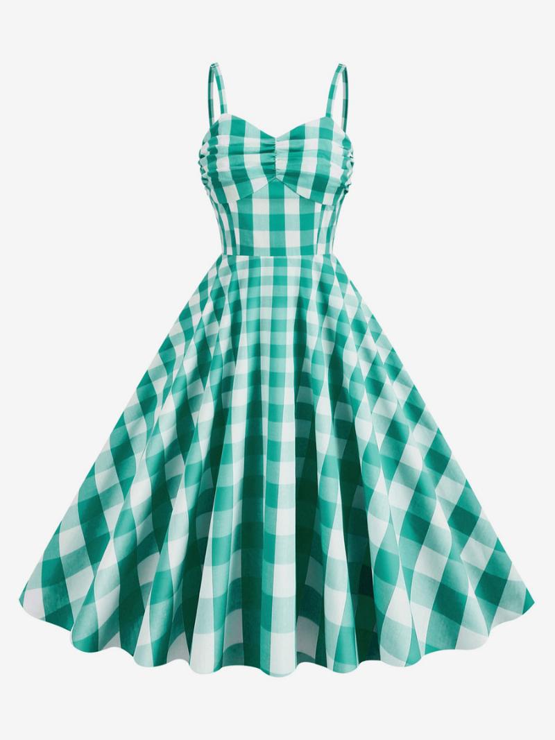 Női Barbie Pink Gingham Ruha 1950-es Évek Redős Pántos Kockás Vintage - Zöld