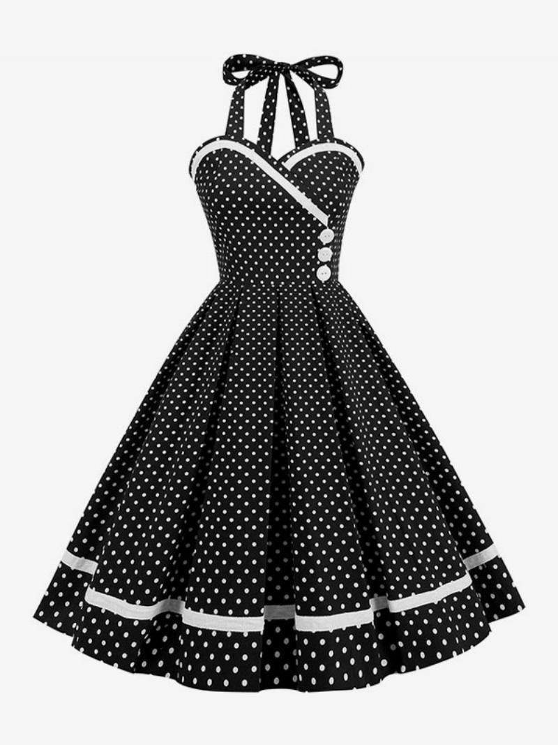 Női Retro Ruha Az 1950-es Évekből Audrey Hepburn Stílusú Bordó Réteges Gombokkal Ujjatlan Édes Nyakú Lengőruha - Fehér
