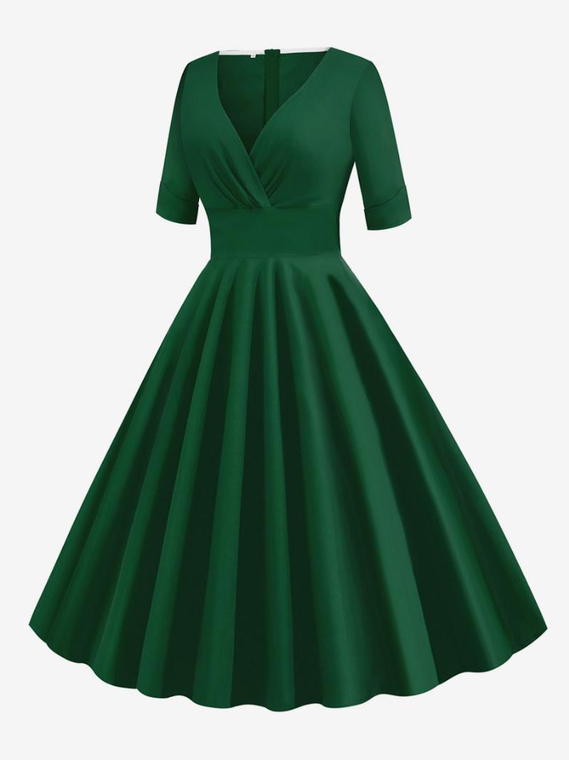 Női Vintage Ruha Az 1950-es Évekből Audrey Hepburn Stílusú Piros Réteges Rövid Ujjú Sweetheart Nyakú Rockabilly - Zöld