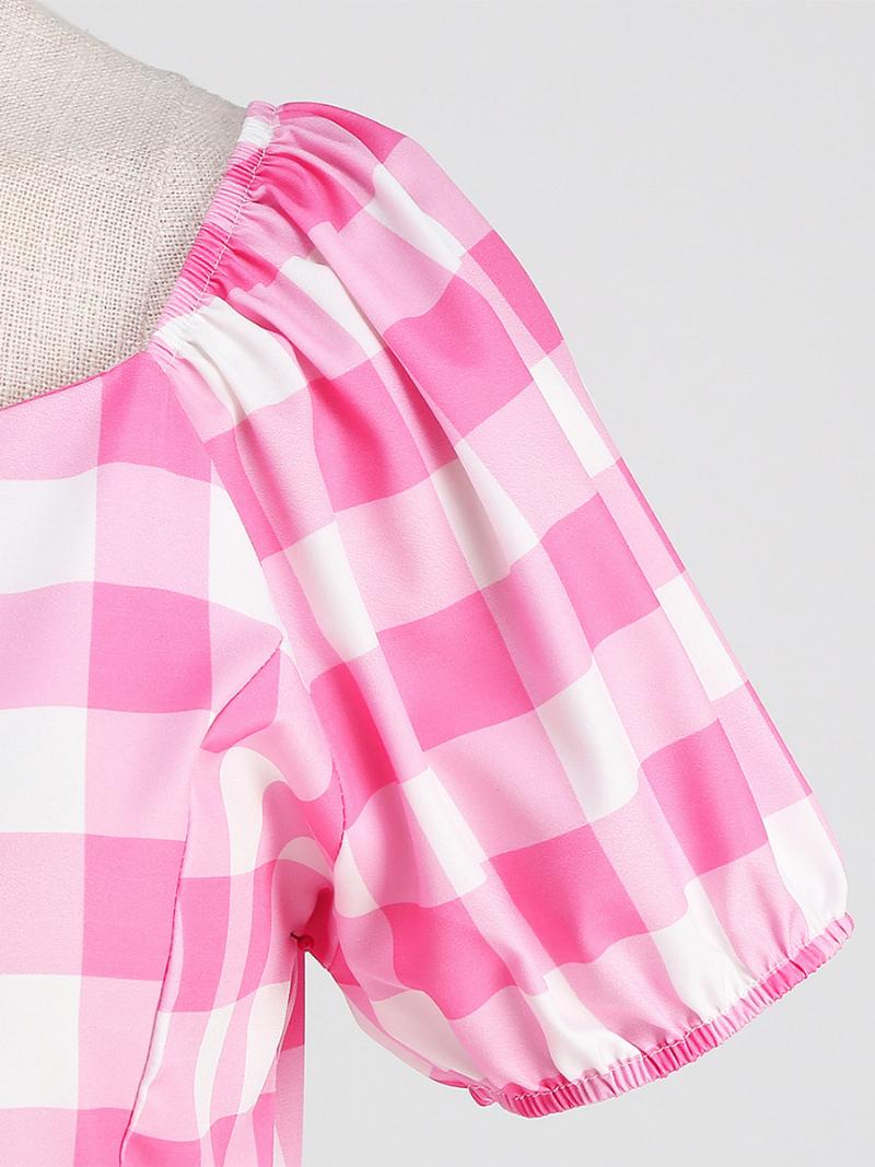 Női Vintage Ruha Sweetheart Nyakú Puffos Ujjú Pöttyös Alkalmi Hosszú Ruhák - Rózsaszín