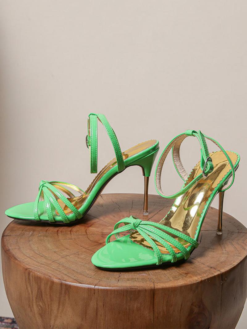 Női Sarkú Szandál Kerek Orrú Stiletto Heel Világos Lakkbőr - Világos Zöld 
