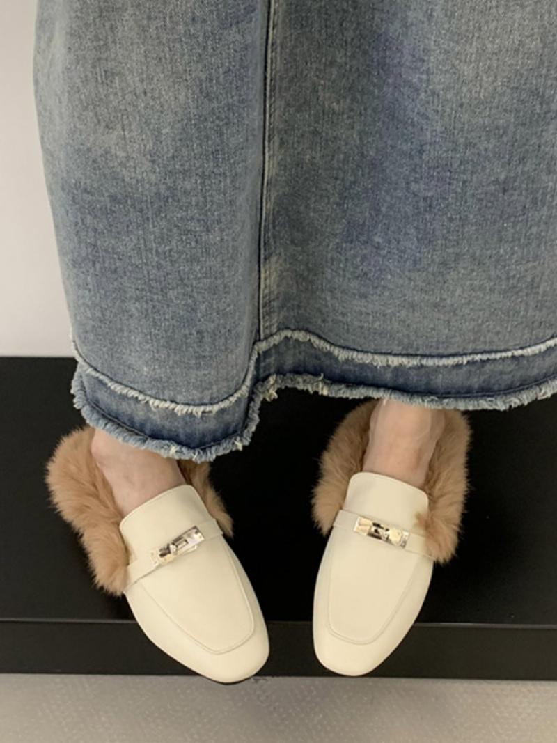 Fekete Női Naplopók Műszőrme Fém Részletek Slip On Loafer Cipő - Világos Sárga