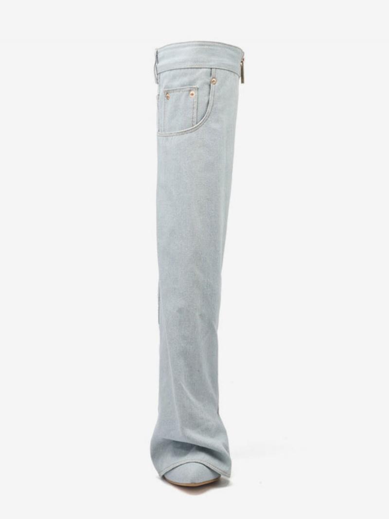 Farmer Térdcsizma Női Wedge Heel Canvas - Világos Égszínkék