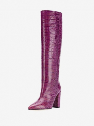 Női Croc Print Chunky Heel Térdcsizma