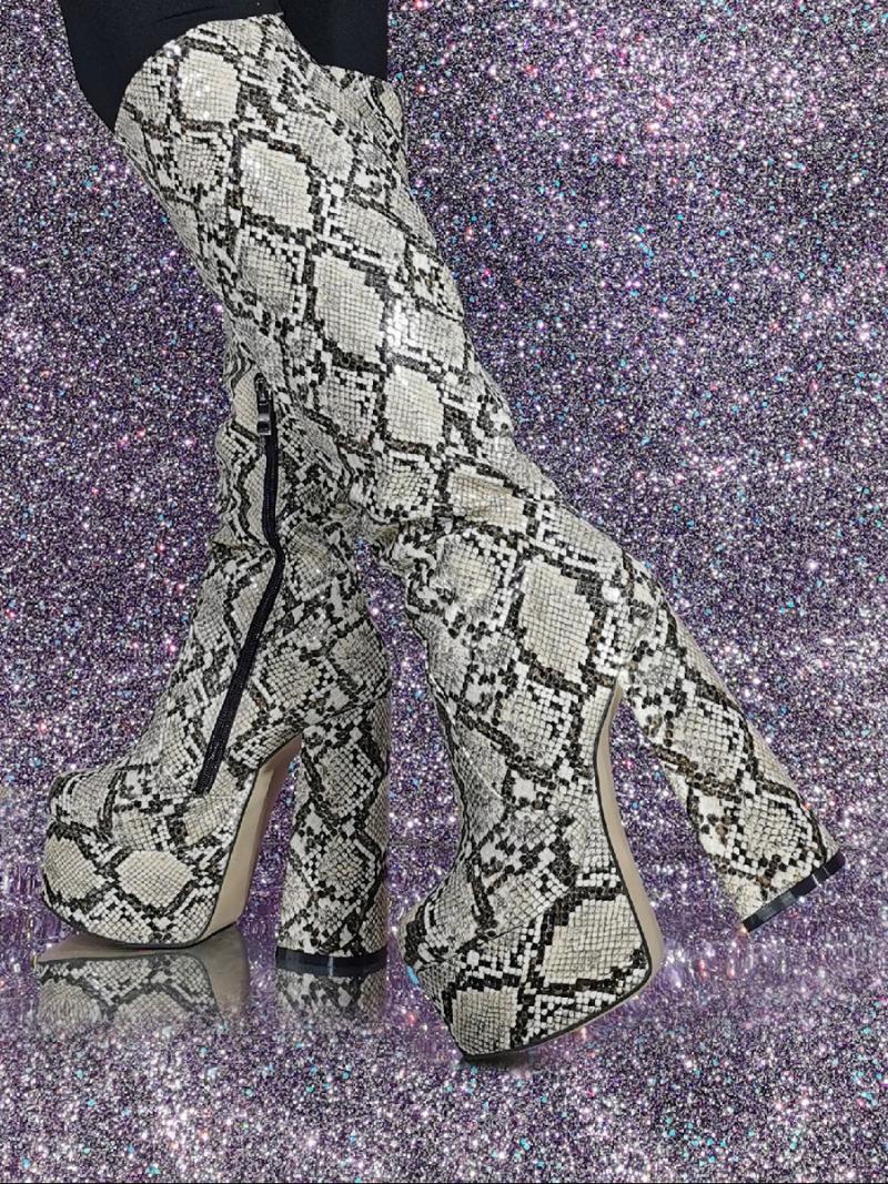 Női Térd Magas Csizma Snake Pattern Platform Sarkú Szexi
