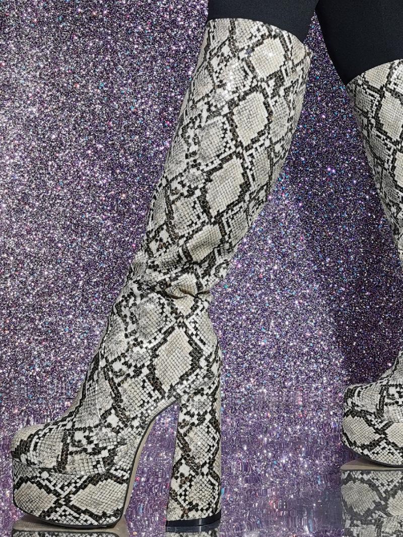 Női Térd Magas Csizma Snake Pattern Platform Sarkú Szexi - Piton