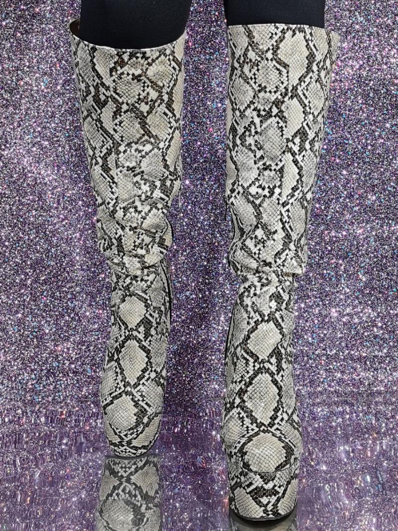 Női Térd Magas Csizma Snake Pattern Platform Sarkú Szexi - Piton