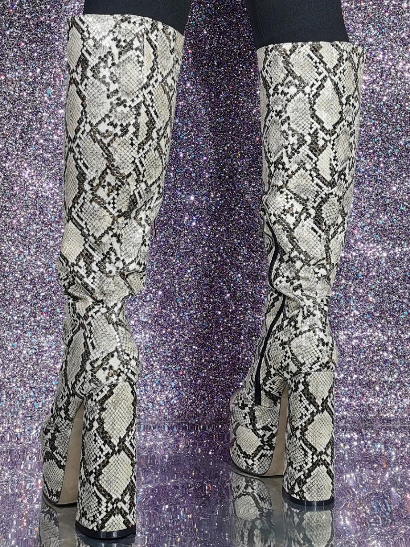 Női Térd Magas Csizma Snake Pattern Platform Sarkú Szexi - Piton
