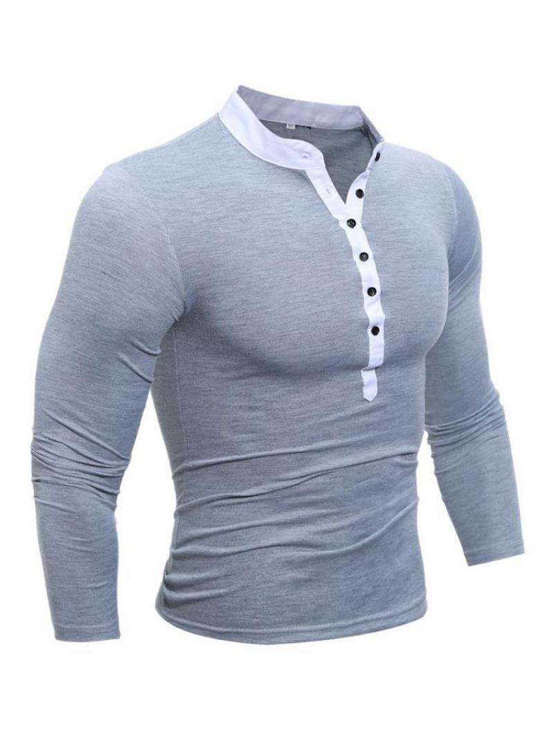 Férfi Pólók Chic Jewel Neck Hosszú Ujjú - Világosszürke