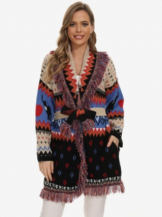 Női Jacquard Kardigánok Bojtári Övvel Ellátott Állati Geometrikus Boho Pulóver