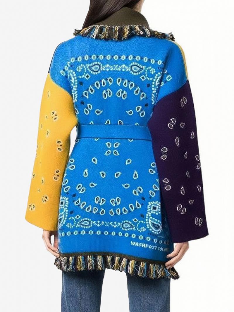 Női Új Jacquard Kardigán Boho Pulóver Övvel Ellátott Bojtár - Sárga