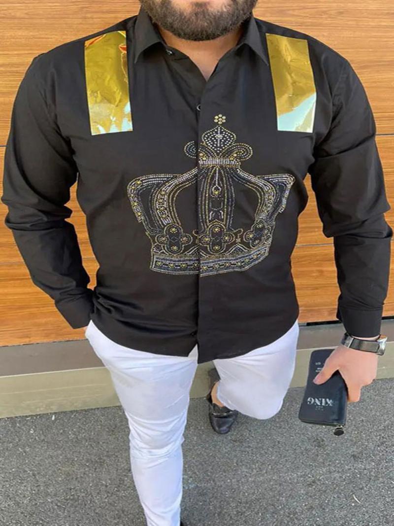 Férfi Alkalmi Ing Elegáns Fekete Nyomott Ingek