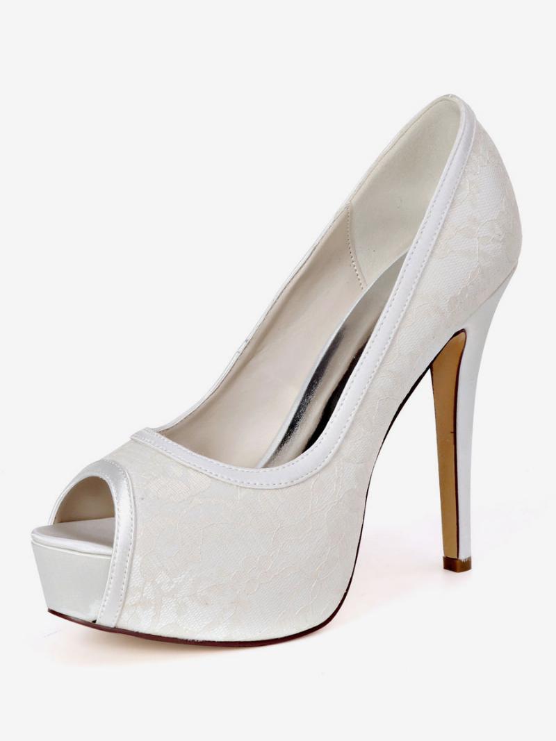 Női Esküvői Szivattyúk Hímzett Peep Toe Platform Menyasszonyi Cipők
