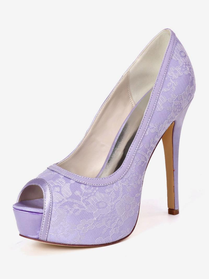 Női Esküvői Szivattyúk Hímzett Peep Toe Platform Menyasszonyi Cipők - Lila