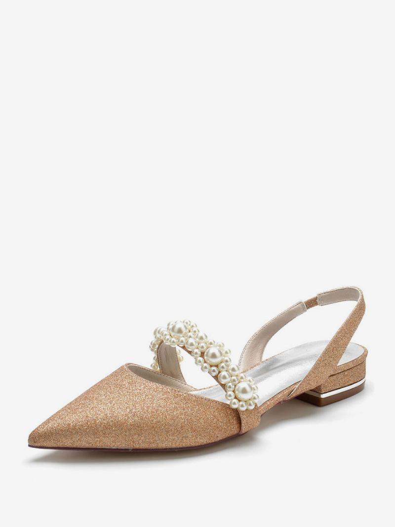 Női Menyasszonyi Cipő Pearls Slingback Flats - Pezsgő