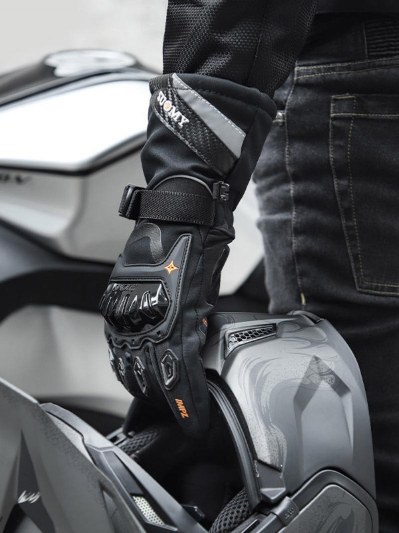 Motorozás Biciklizés Hegymászás Túra Kesztyű Férfi Meleg Vízálló Szélálló Érintőképernyős - Fekete
